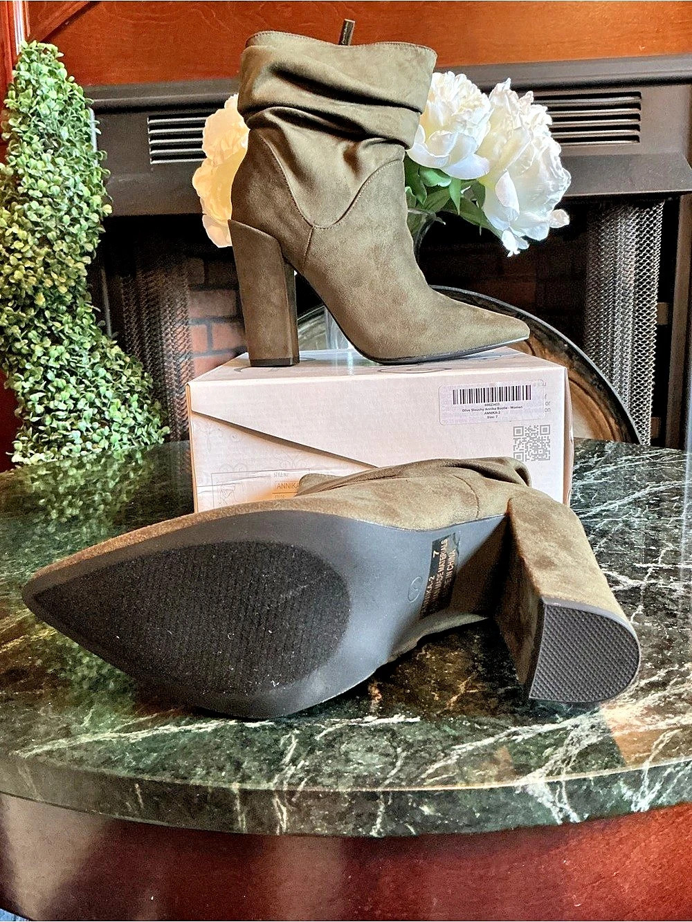 Elegant Footware Annika-2 Olive Suede Heeled Boots US 7 *New*